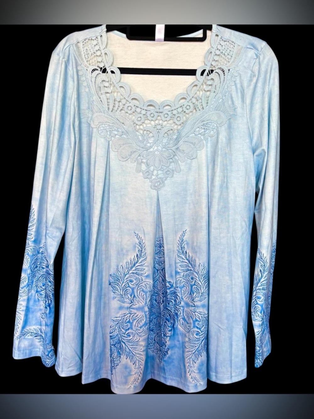 Women's ZoLucky medium boho style tunic with printed design in beautiful blue.